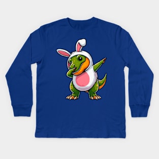 Dabbing T Rex Dinosaur Bunny Kids Long Sleeve T-Shirt